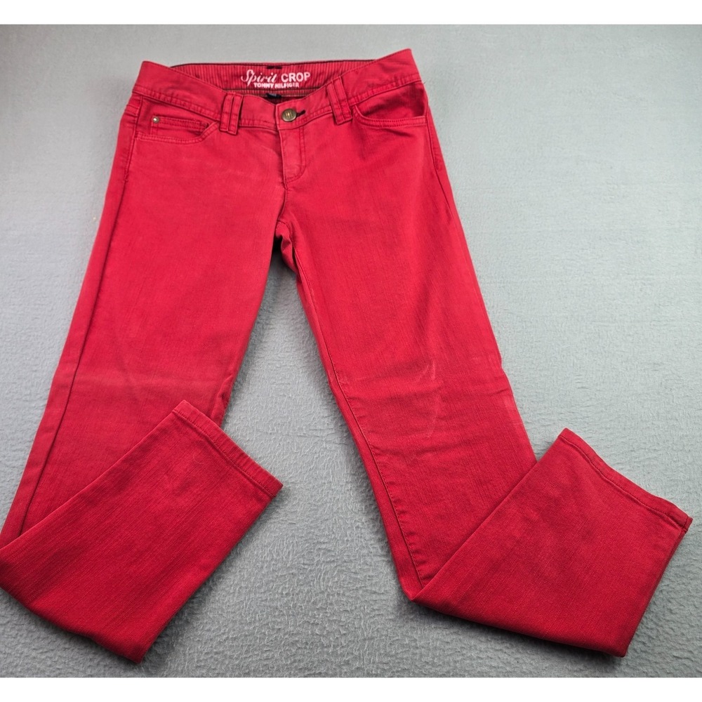 Tommy Hilfiger Spirit Crop Jeans Women's Size 4 Red Slim Straight Stretch